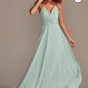 David’s Bridal bridesmaids dress. Sage green.
